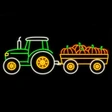 LED Neon Strip Tractor Pulling Farm Wagon with Pumpkins - Lighted Sign - Orange, Yellow, Purple, Cool White & Green - 76 Inch