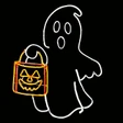 LED Neon Strip Light Ghost Carrying Basket - Lighted Sign - Orange, Yellow, & White - 33 Inch