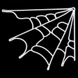 White LED rope light spider web decoration lit up on a black background