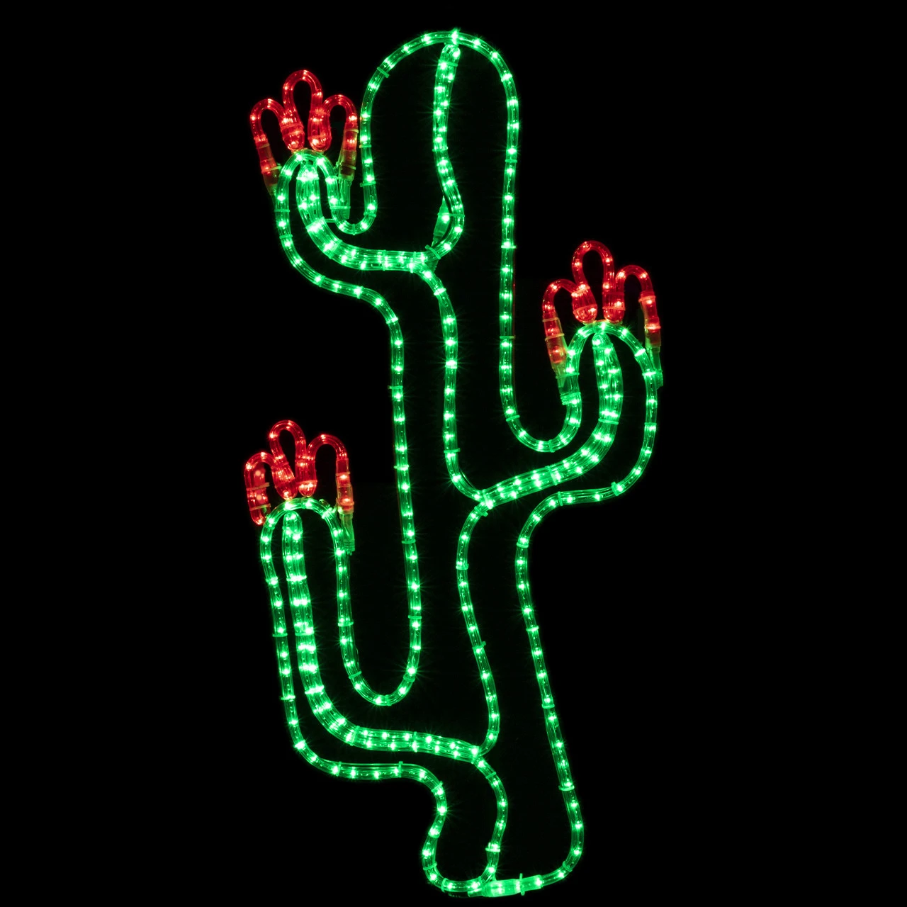 LED Rope Light Cactus in Bloom Decoration - Lighted Sign - Green and Red - 36 Inch - Birddog Lighting