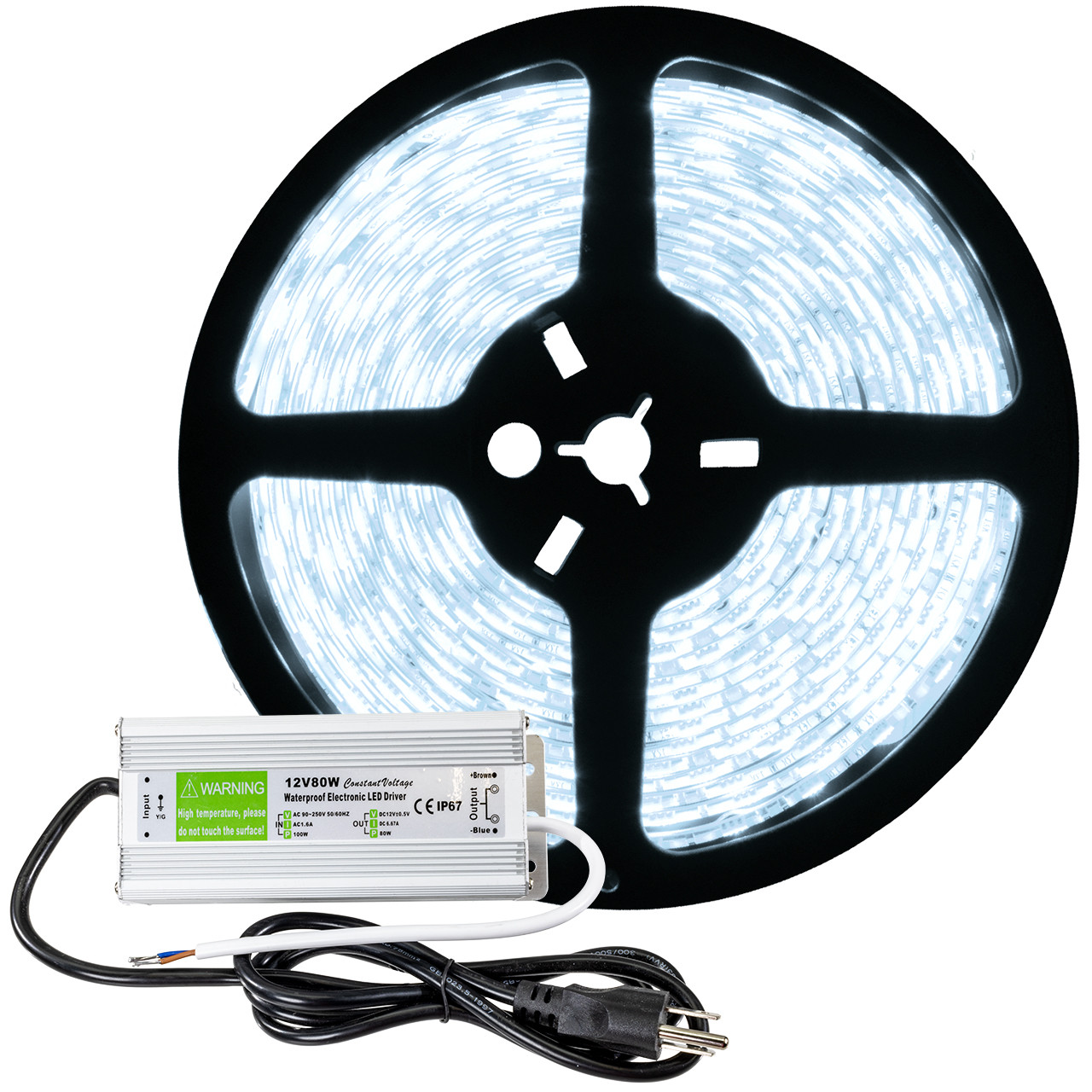 Cool White LED Strip Light COMBO KIT - 12 Volt - High (SMD 5050) - Outdoor Use (IP65) - 16.4 - Includes Power Supply Lighting