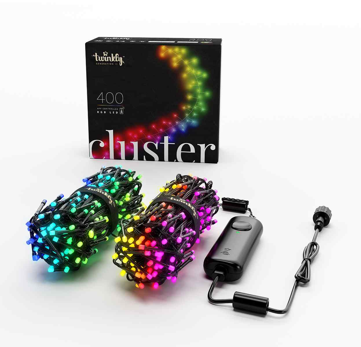 Twinkly Smart Lights - 400 LED RGB Multicolor Chasing Light String Cluster - Generation II - BT-Wifi - 19.5 Feet
