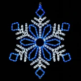 LED Rope Light Snowflake Decoration v1 - Lighted Sign - Cool White and Blue - 32 Inch
