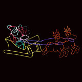 LED Rope Light Waving Santa Reindeer and Sleigh Christmas Decoration - Animated Lighted Sign - Multi-Color - 96 Inch
