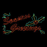 LED Rope Light Seasons Greetings with Holly Decoration - Lighted Sign - Red, Green, and Yellow - 96 Inch
