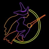 LED Neon Strip Light Halloween Flying Witch with Broom Decoration - Lighted Sign - Orange, Red, and Yellow - 32 Inch