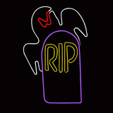 LED Neon Strip Light Halloween Ghost with RIP Tombstone Decoration - Lighted Sign - Cool White, Red, and Yellow - 41 Inch
