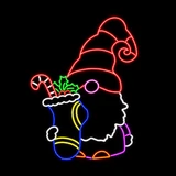 LED Neon Strip Light Gnome With Stocking Christmas Decoration - Lighted Sign - Multi-Color - 30 Inch