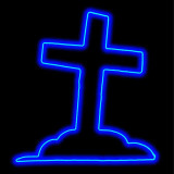 LED Neon Strip Light Graveyard Tombstone With Cross Halloween Decoration - Lighted Sign - Blue - 48 Inch