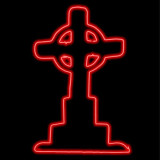 LED Neon Strip Light Tombstone With Celtic Cross Halloween Decoration - Lighted Sign - Red - 48 Inch