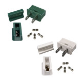 SPT1 / SPT2 Fused Male Snap on Vampire Zip Cord Plugs - 12 Pack - Green and White