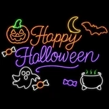 LED Neon Strip Light Happy Halloween Sign Animation with Steaming Cauldron