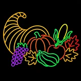 LED Neon Strip Light Cornucopia Thanksgiving Decoration - Lighted Sign - Orange and Red - 32 Inch