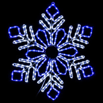 LED Rope Light Snowflake Motif v1 - Lighted Silhouette - Cool White and Blue - 32 Inch