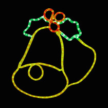 LED Rope Light Double Bell and Holly Christmas Decoration - Lighted Sign - Multi-Color - 20 Inch