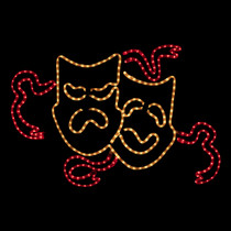 Comedy/Tragedy Carnival Mask Mardi Gras Motif - Lighted Silhouette - White and Red - 36 Inch