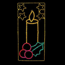LED Rope Light Candle with Stars and Holly Christmas Decoration - Lighted Sign - Yellow, Red, and Green - 72 Inch