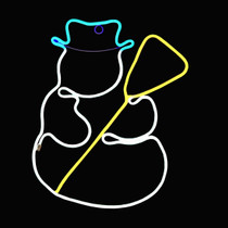 LED Neon Strip Light Snowman with Broom Christmas Decoration - Lighted Sign - Cyan, Cool White, and Yellow - 20 Inch