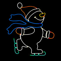 LED Neon Strip Light Ice Skating Snowman Christmas Decoration - Lighted Sign - Multi-Color - 27.5 Inch