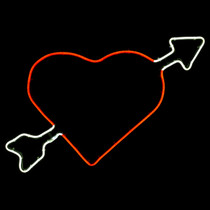 LED neon sign- heart with arrow through it red and white
