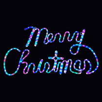 RGB Color Changing LED Rope Light Merry Christmas Motif With Multi-Function Controller - Lighted Silhouette - 31 Inch