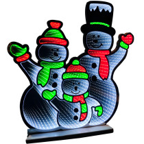 LED Infinity Mirror Strip Light 3D Snowman Family Christmas Decoration - Lighted Sign - 25 Inch Display - Multi Colored