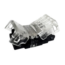 Waterproof 12V/24V LED strip light splice connector with clear locking cover for secure  wire connections.