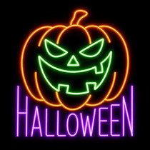 LED Neon Strip Light Jack-O'-Lantern Halloween - Lighted Sign - Orange, Green, & Purple - 28 Inch