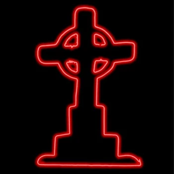 LED Neon Strip Light Tombstone With Celtic Cross Halloween Decoration - Lighted Sign - Red - 48 Inch