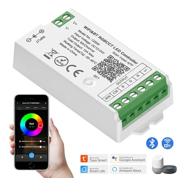 RGB+CCT Color Changing LED Light Smart Wi-Fi & BT Controller - 12/24 Volt - Alexa - Google Home - Smart Phone
