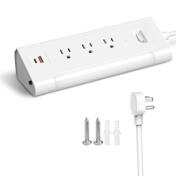 Angled 3 Outlet Power Strip - Built in USB A/C Port - Integrated LED Light - 1300 Joules Surge Protection