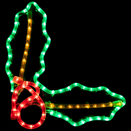 12 inch green yellow and red led rope light 2 leaf holly motif