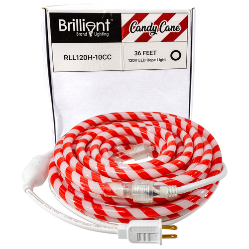 Candy Cane LED Rope Light - Red & White Stripes For Christmas- 120 Volt - 36 Feet