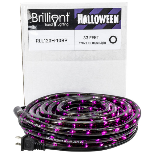 Purple LED Rope Light - Halloween Edition with Black PVC - 120 Volt - 33 Feet