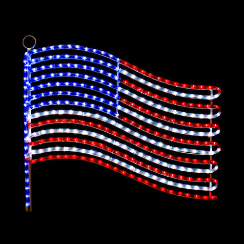 26 Inch Red Cool White and Blue Patriotic LED Rope Light USA Flag Motif - Lighted Silhouette