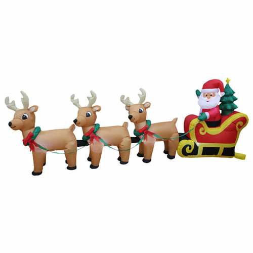 8 Foot Long Santa Sleigh with Reindeer Christmas Inflatable - LED Lighted Yard Display
