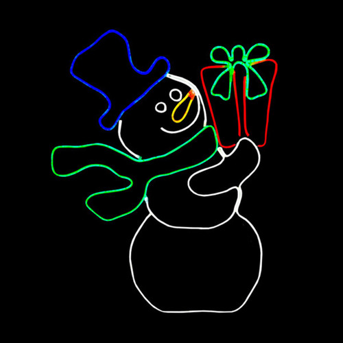 LED Neon Rope Light Snowman With Gift Motif - Lighted Silhouette - Multi-Color - 28 Inch