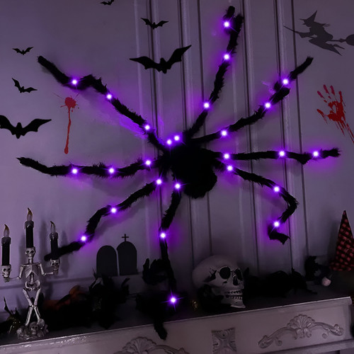 3D LED Lighted Halloween Bendable Hairy Spider Motif - Battery Powered - Purple - 49 Inch