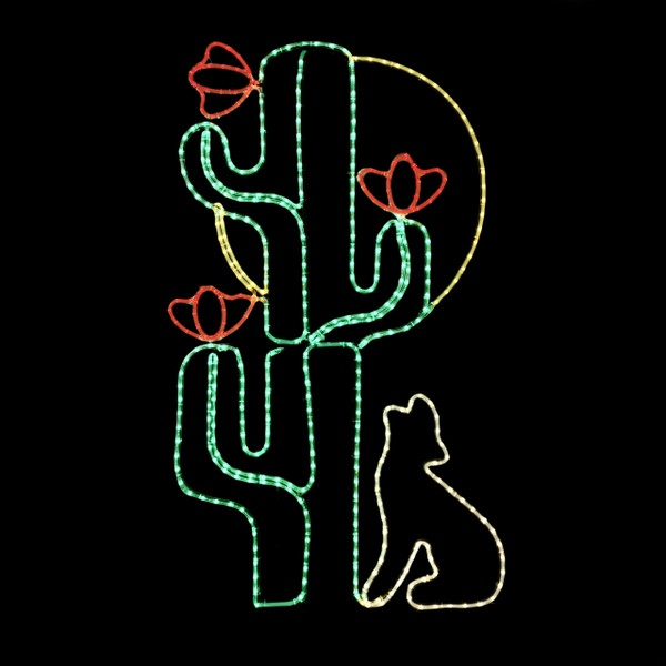60 inch multi-color led rope light saguaro cactus with coyote and moon LED sign