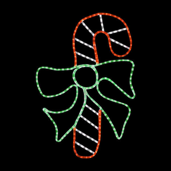 LED Rope Light Striped Candy Cane with Ribbon - Lighted Silhouette - Multicolor - 34 Inch LED Rope Light Striped Candy Cane with Ribbon - Lighted Silhouette - Multicolor - 34 Inch