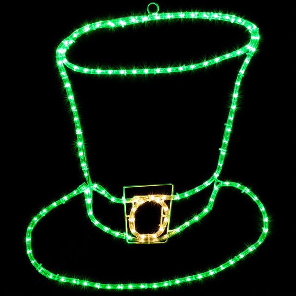 LED Rope Light Leprechaun Hat Decoration - Lighted Sign - Green and Warm White - 28 Inch LED Rope Light Leprechaun Hat Decoration - Lighted Sign - Green and Warm White - 28 Inch