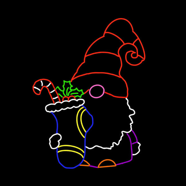 LED Neon Rope Light Gnome With Stocking Motif - Lighted Silhouette - Multi-Color - 30 Inch