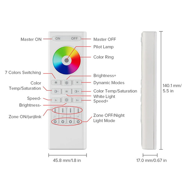 4-Zone RGB RF Touch Remote Control 2.4GHz | Black or White Remote