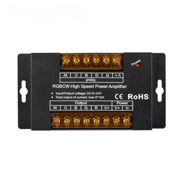LED RGBCCT 5CH Aluminum Amplifier High Speed Max 50A 1200W for FCOB 3528 5050 DIM CCT RGB RGBW LED Strip Lights 5-24V