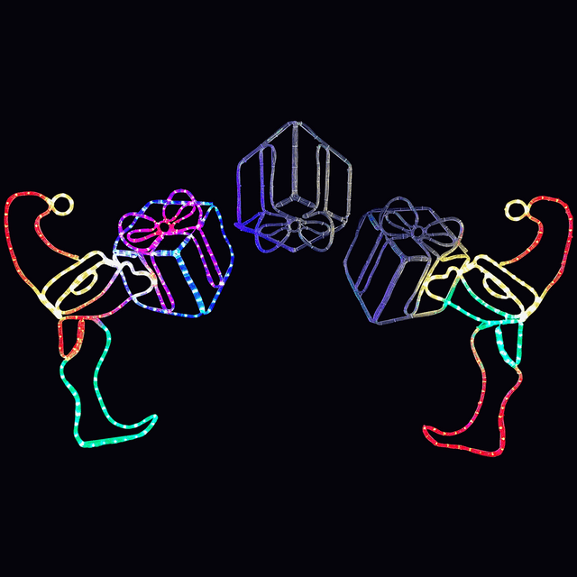 LED Rope Light Elves Tossing Presents Christmas Decoration - Animated Lighted Sign - Multi-Color - 87 Inch
