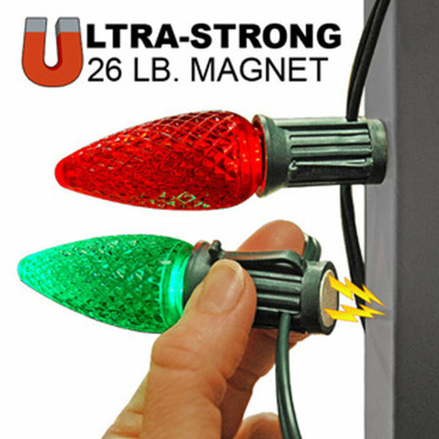 100 Foot C9 Magnetic Socket Christmas String Light Sets -12 Inch Spacing - End to End Connectable