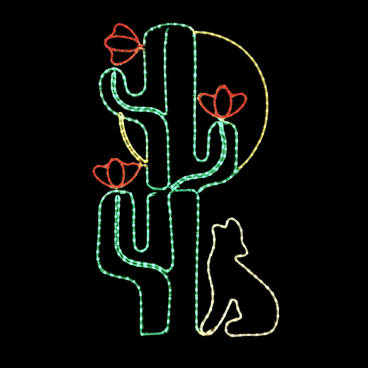 60 inch multi-color led rope light saguaro cactus with coyote and moon LED sign