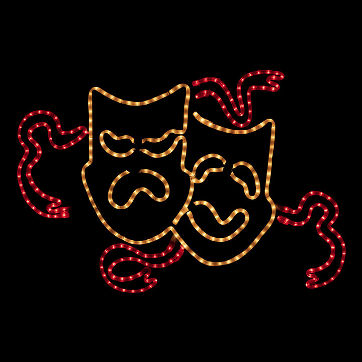 Comedy/Tragedy Carnival Mask Mardi Gras Motif - Lighted Silhouette - White and Red - 36 Inch