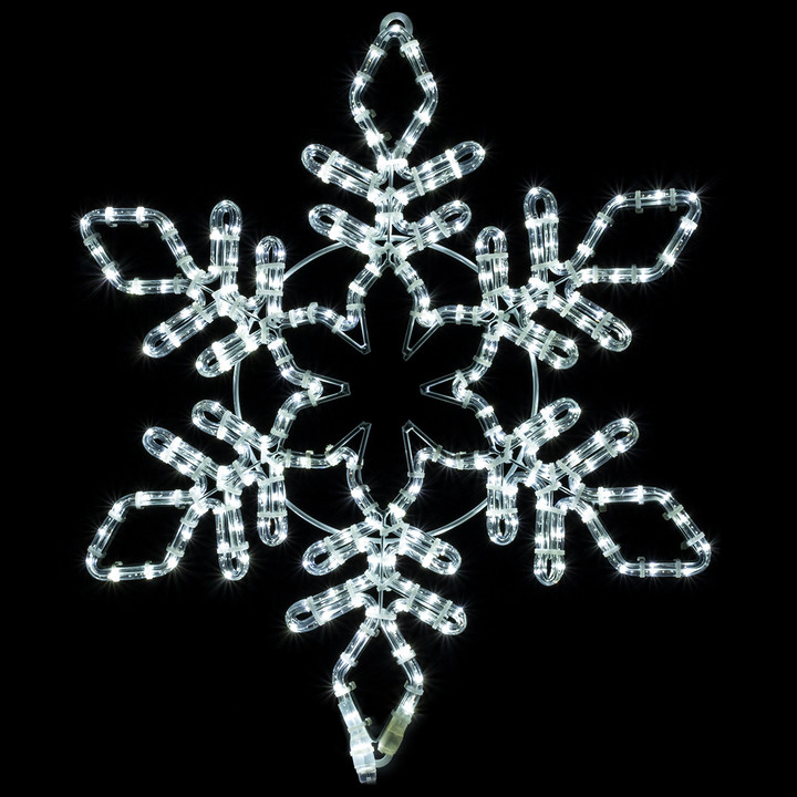 LED Rope Light Snowflake Decoration v8 - Lighted Sign - Cool White - 24 Inch