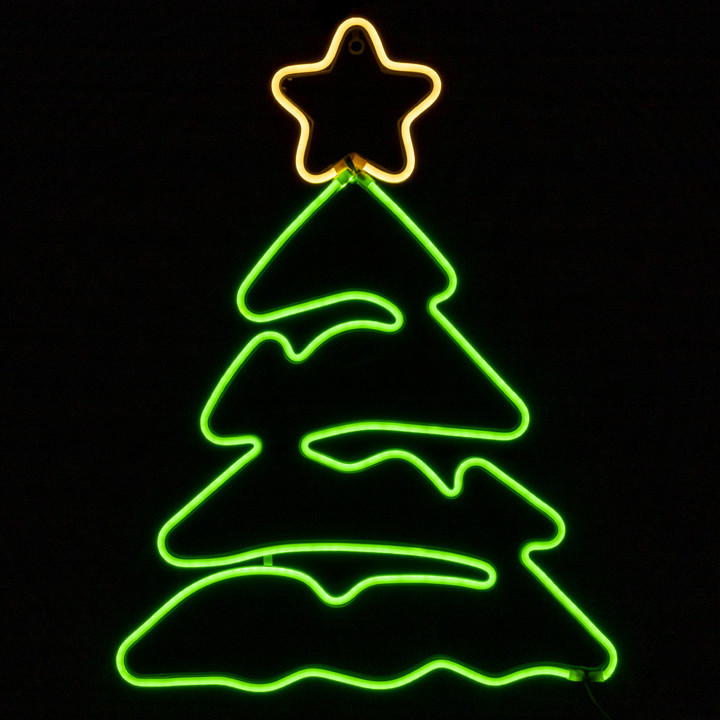 LED Neon Strip Light Tree with Star Christmas Decoration - Lighted Sign - Green and Yellow - 24 Inch
